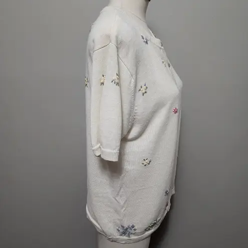 Jaclyn Smith ivory floral knit short sleeve cardigan size medium