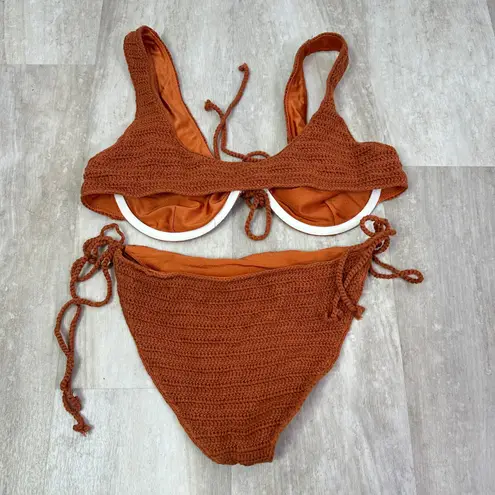 LPA Crochet Mystique Bikini Set in Rusty Orange Medium Top Small Bottoms