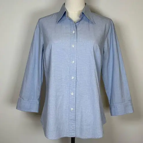 IZOD Button Front Blouse Cotton 3/4 Sleeves Classic Blue Women’s Size Large