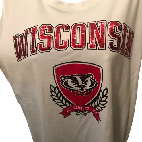 PINK - Victoria's Secret Pink VS Collegiate Collection WISCONSIN BADGERS White Crew Neck Tee Sz. M BLING