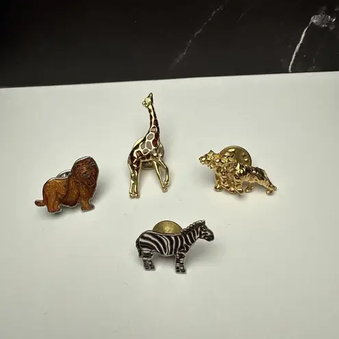 Lion Zebra Giraffe Tack Lapel Pin Lot Of 4 Safari Animals