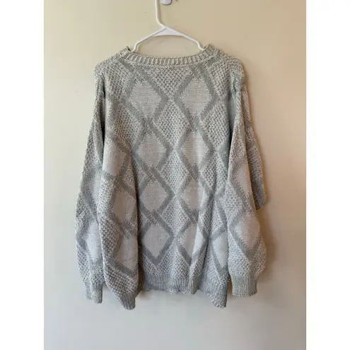 Private Club Vintage Long Sleeve Oversized Pullover Sweater Geometric Cream 2x Gray