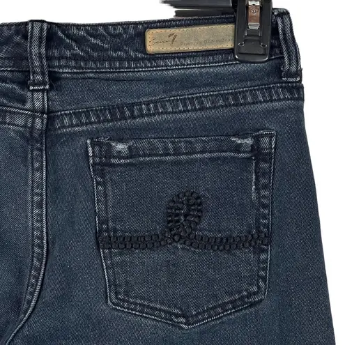 Seven7 SZ 29 Straight Jeans Low-Rise Distressed Whiskered Pockets Black Wash