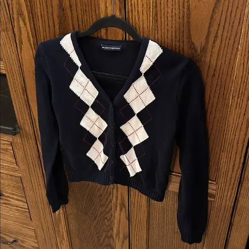 Brandy Melville  John Galt Argyle Cardigan Button Navy White Red academia Preppy