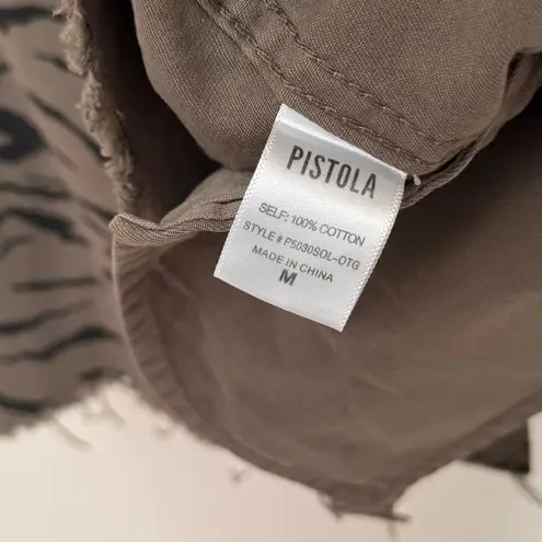 Pistola Tiger Utility Shirt Jacket Medium Animal Print Frayed Hem Anthropologie