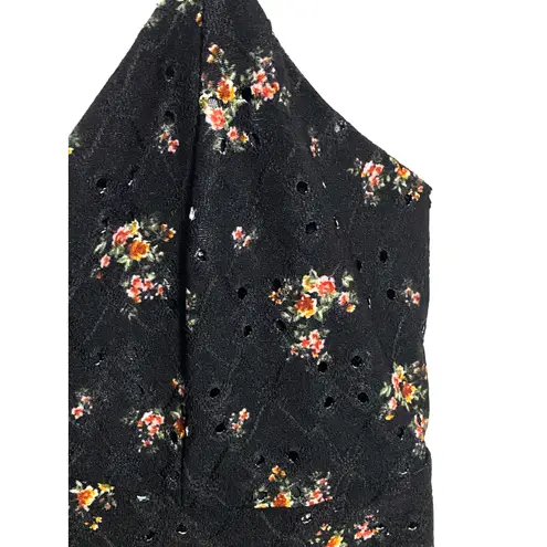 Babydoll Floral Crop Top Camisole M Whimsigoth Y2K Fairy Grunge Dainty Romantic Black Size M