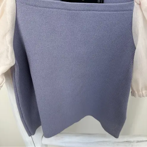 Anna Grace Cropped Lavender Sweater with Puff Sleeve Top Size Small