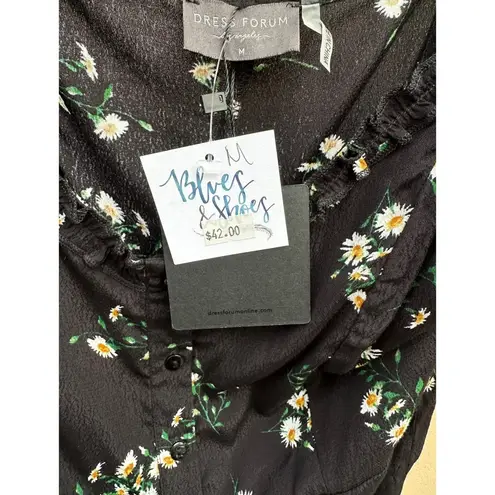 Dress Forum Ditsy Daisy Floral Print Black Tank Romper NWT Medium