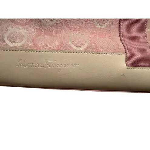 Salvatore Ferragamo Ferragamo White Leather & Pink Gancini Satchel, Vintage
