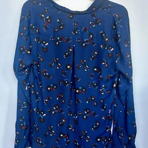 Jasmine & Juliana Women's Sheer Long Sleeve Blue Floral Blouse W/Tie Sz Large