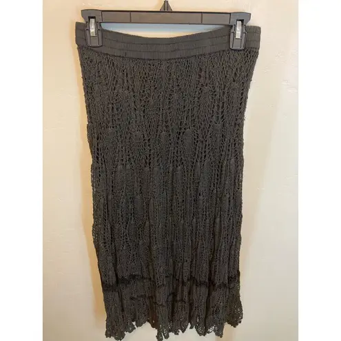 American Vintage Vintage Black Maxi Length Crochet Elastic Waist Boho Skirt Size Small