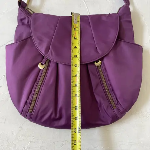 Travelon Purple Hobo Zip Crossbody 5 Point Anti Theft Purse Travel Bag