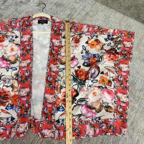 Feathers by Tolani Colorful Easter Floral One Size OSFM Short Kimono Cardigan Red