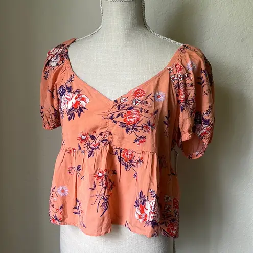 Abound NWT  Orange Floral Print Puff Sleeve Top Size Medium