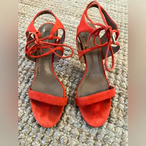 Aquazzura coral suede Strappy sandal ankle tie Size 39.5 Red