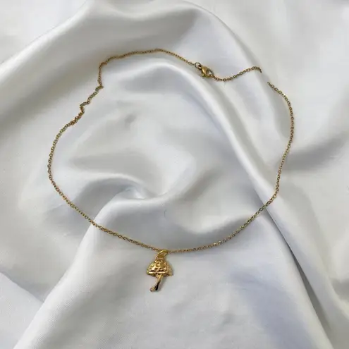 VTG Dainty Mini Mushroom Boho Fairy Preppy Whimsical Pendant Necklace Gold
