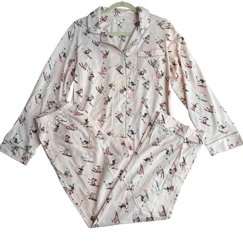 Bedhead Women’s Size S Organic Cotton Pajama Set Light Pink Ski Bunnies Animals
