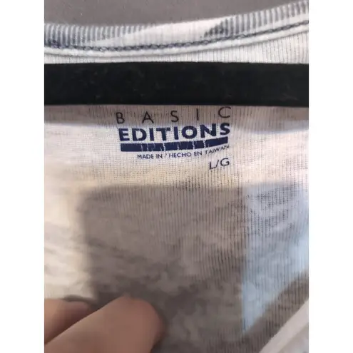 Basic Editions Tropical Leaf Print T Shirt, Women's Large Tee, Rhinestone Accent Gray