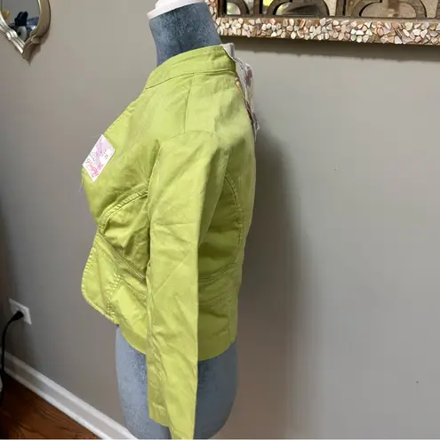 New lime Green cropped blazer jacket floral poppy embroidery 3/4 sleeve small
