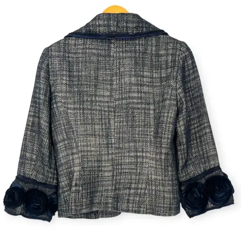Alberto Makali | Size 4 | Tweed Open Front Floral Ribbon Accents Blazer Jacket