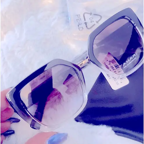 Tahari BLACK CAT EYE METAL BRIDGE GEOMETRIC SUNGLASSES