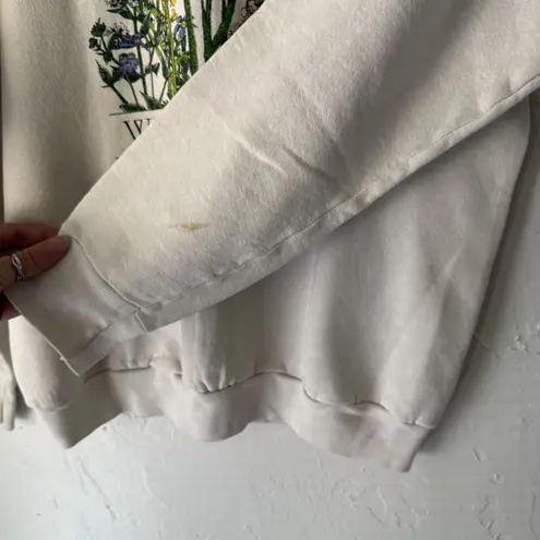 Vintage 90s Sweatshirt Womens Medium Wildflower Floral Cottage Pullover USA White
