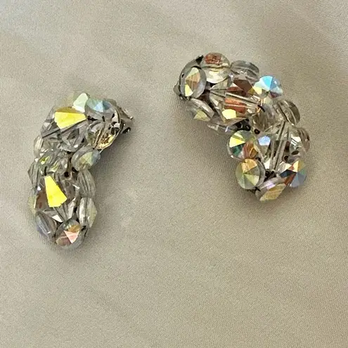 Vintage Swarovski kidney shaped clip on earrings Silver