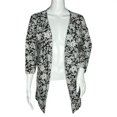Lungo L'Arno Cardigan Womens Small Black White Floral Applique Flower Bohemian