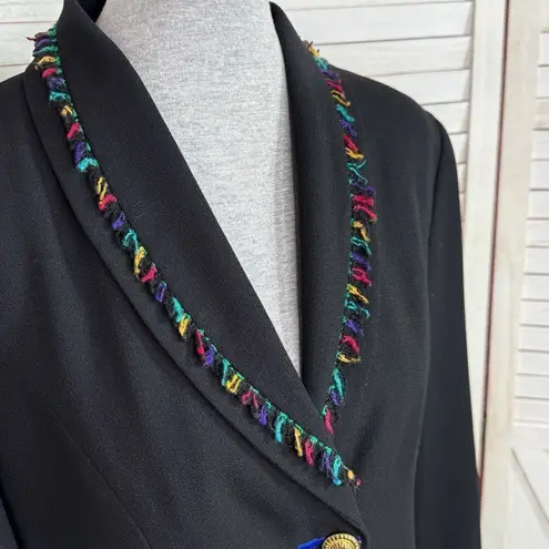 Vintage City Girl Petites 80s Rainbow Fringe Crop Blazer Jacket Black 12 Medium Size undefined