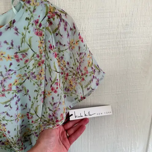 Nicole Miller NWT Floral Wrap Dress in Light Blue Green Size 12