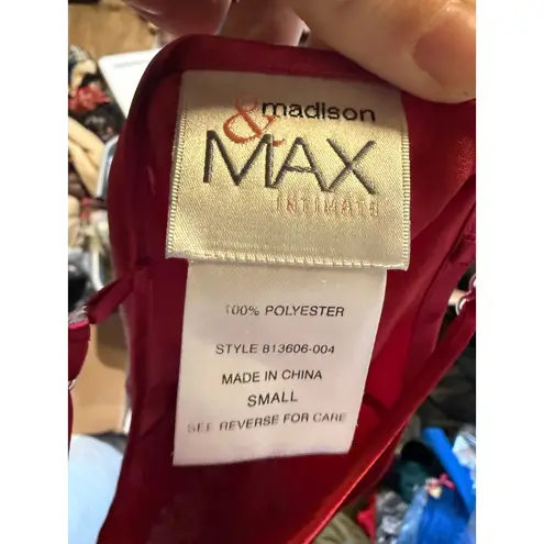 Madison & Max Intimates Red Floral Embroidered Satin Slip Nightgown Small