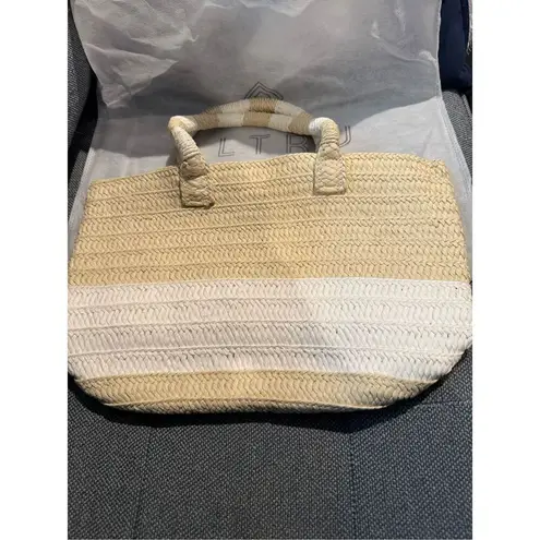 Altru Ethical Paper Straw Tote Tan Cream Stripe natural sustainable new with sto