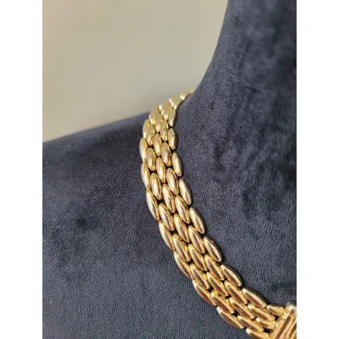 Women's Gold Plated Choker Necklaces With Round X Emblem And Fold Over Lock