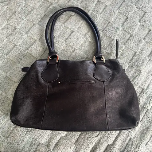 B MAKOWSKY Medium Blk Leather 2 Handle 3 Section Leopard Lining W/ Zippered Area Black