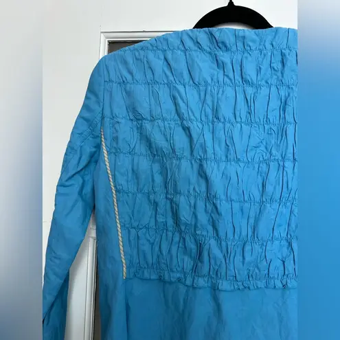 Elie Tahari Island Blue Chatham Snap Jacket Cotton Faille Pucker Detail Size S