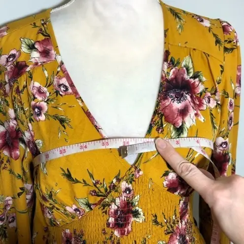 Xhilaration NWOT Gold Yellow Floral Long Sleeved Smocked Dress