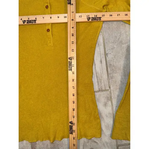 prAna Women's Mustard Yellow Waffle Knit Long Sleeve Henley Shirt Size S