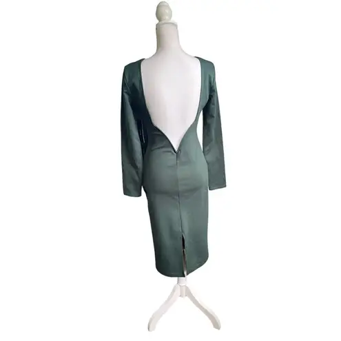 NWT Lulus Olive Green Open Back Long Sleeve Round Neck Dress Size L Party Knee L Size L