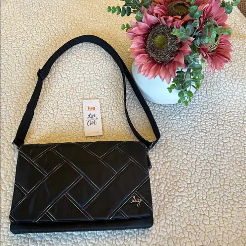 Lug Huddle Black Quilted Front Clutch/Tote Bag with Multicolor Rainbow Stitching