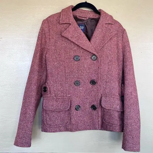 Gap  Rust colored Herringbone Tweed Wool Blend Cropped Pea Coat 6 Small