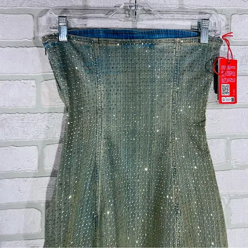 Diesel NWT D-Mary Rhinestone Embellished Strapless Green Midi Dress Size S