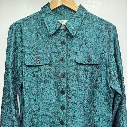Coldwater Creek Deep Turquoise Jacquard Nights Button Front Jeans Jacket Size PM