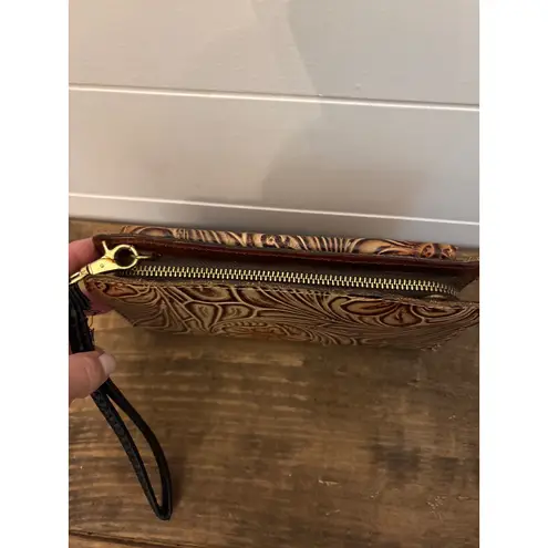 Patricia Nash Hand Tooled Leather Floral Wallet Wristlet Clutch Brown Zip Around