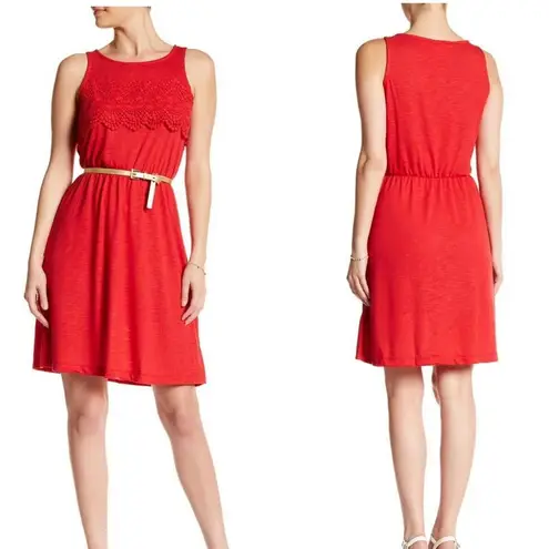 Joe Fresh Dress XL Lace Trim Bright Red Scoop Neck Sleeveless Knit New