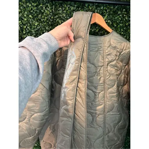 Carbon38 Puffer Trench Coat Womens Large NWT Green Blanket Onion Quilted Long Be