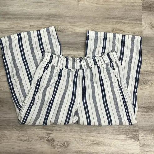 a.n.a White & Blue Stripe Linen/Cotton Blend Wide Leg Pull On Pants Size Large