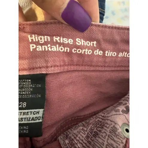 Massimo Denim High Rise Shorts Size 6/28 Burgundy Lace Hem Super Stretch Red