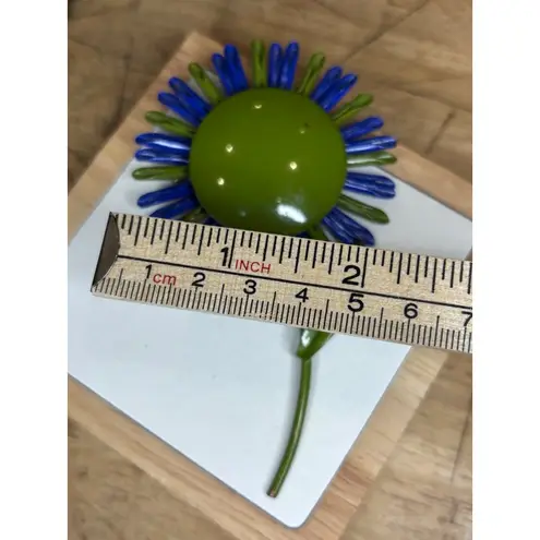 Vintage Blue & Green Flower Brooch Pin Handmade Glass Beads & Metal Backing