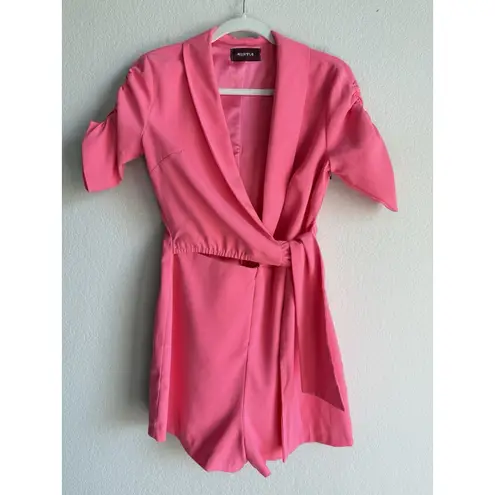 4SI3NNA Marcella Romper Women's Small Hot Pink Ruched Short Sleeve Tie Front