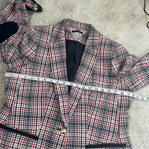 Tommy Hilfiger  Women’s Elbow-Patch Plaid Blazer Jacket Single Button Holiday 14 - Image 10
